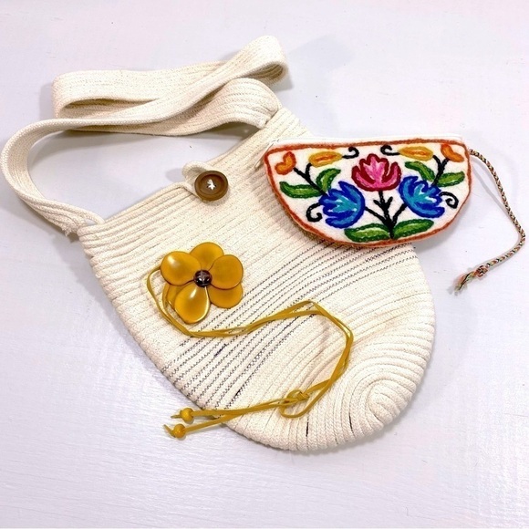 Handbags - Boho tote bag, embroidered clutch and flower necklace​​​​​​​​​​​​​​​